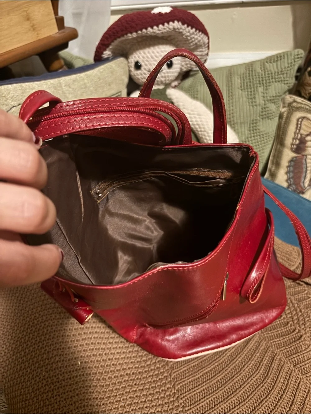 Red Leather Women's Backpack - Vera Pelle, Genuine Leather